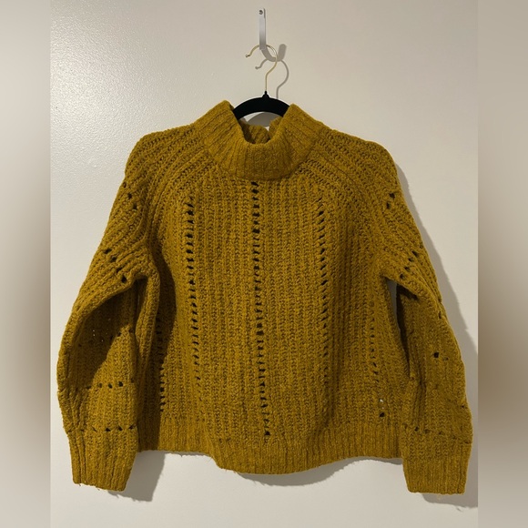 Madewell Mockneck Pullover Sweater Women’s Mustard Yellow Fall Winter Cropped - Picture 1 of 8